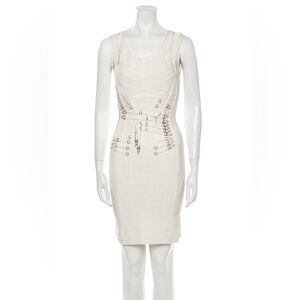Herve Leger Strapless Cream Dress with Buckle Accents